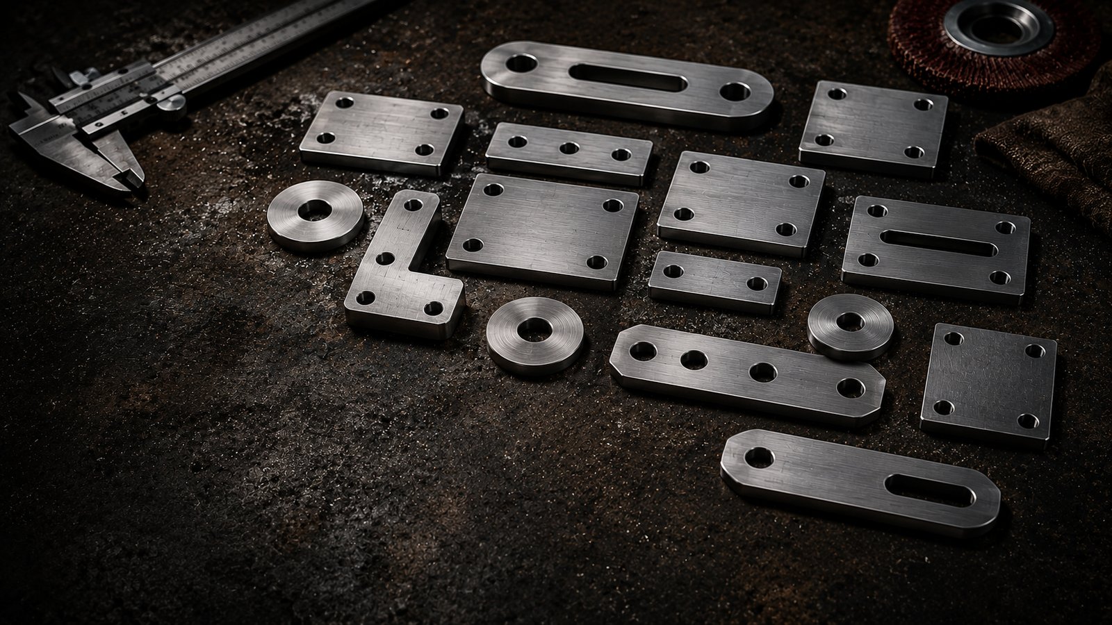 Deburred stainless steel brackets and plates with machined bores