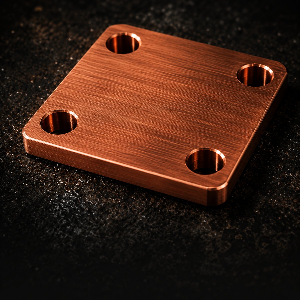 Hand-deburred copper component, close-up of brushed surface finish &ndash; Sharpline Deburring, on-site in Stockport & Manchester